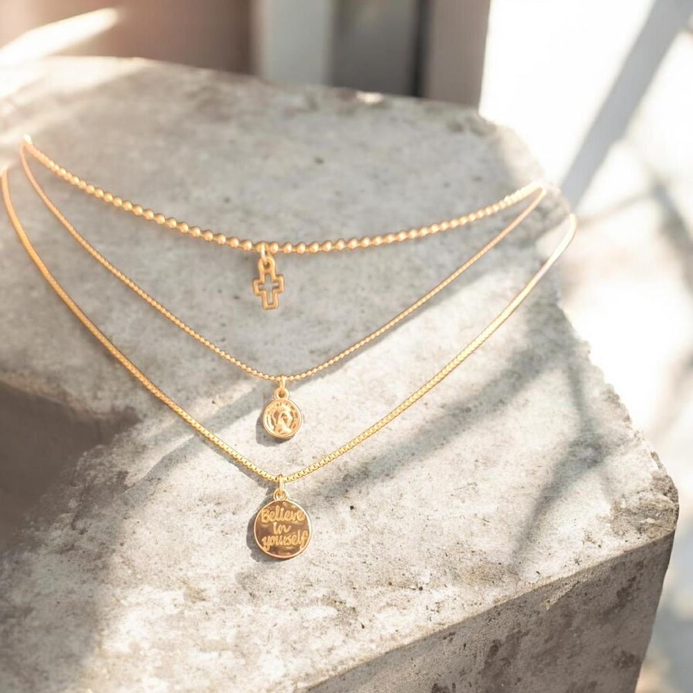 Forever 21 Gold Inspirational Necklace Trio